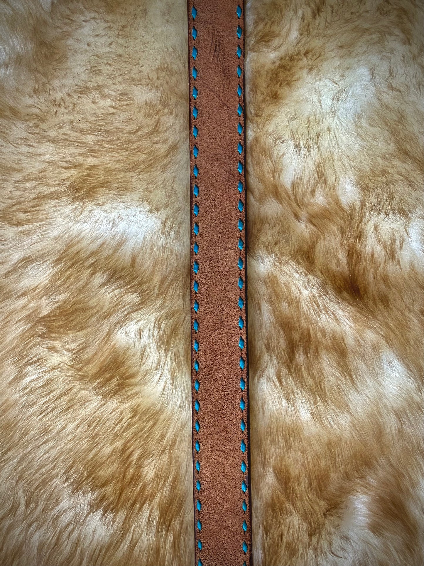 Roughout Leather Belt with Turquoise Buckstitching