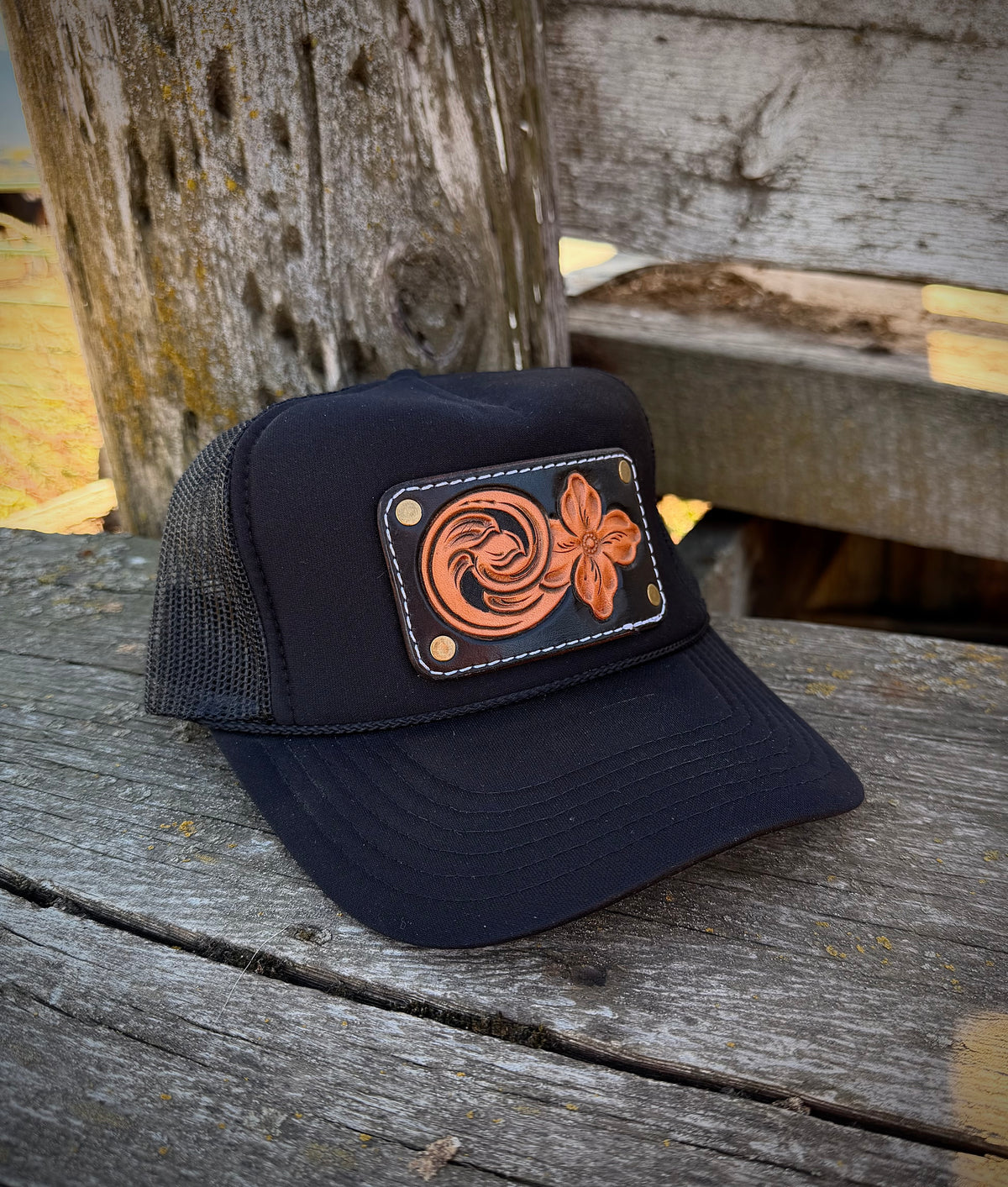 Black Tooled Trucker Hat