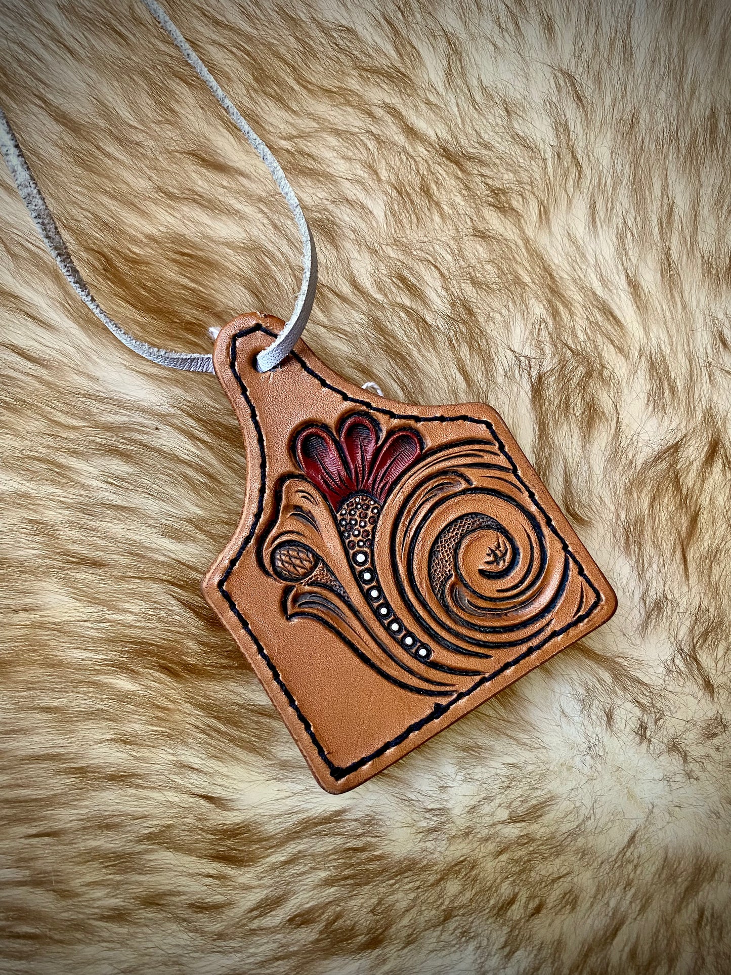 Leather Tooled Ear Tag