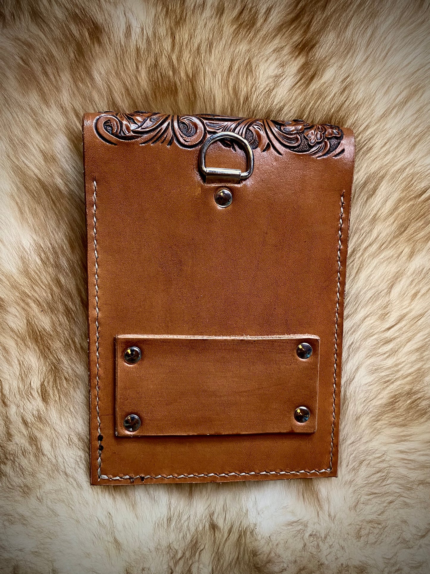 Leather Tooled Rear Cinch Phone Pouch