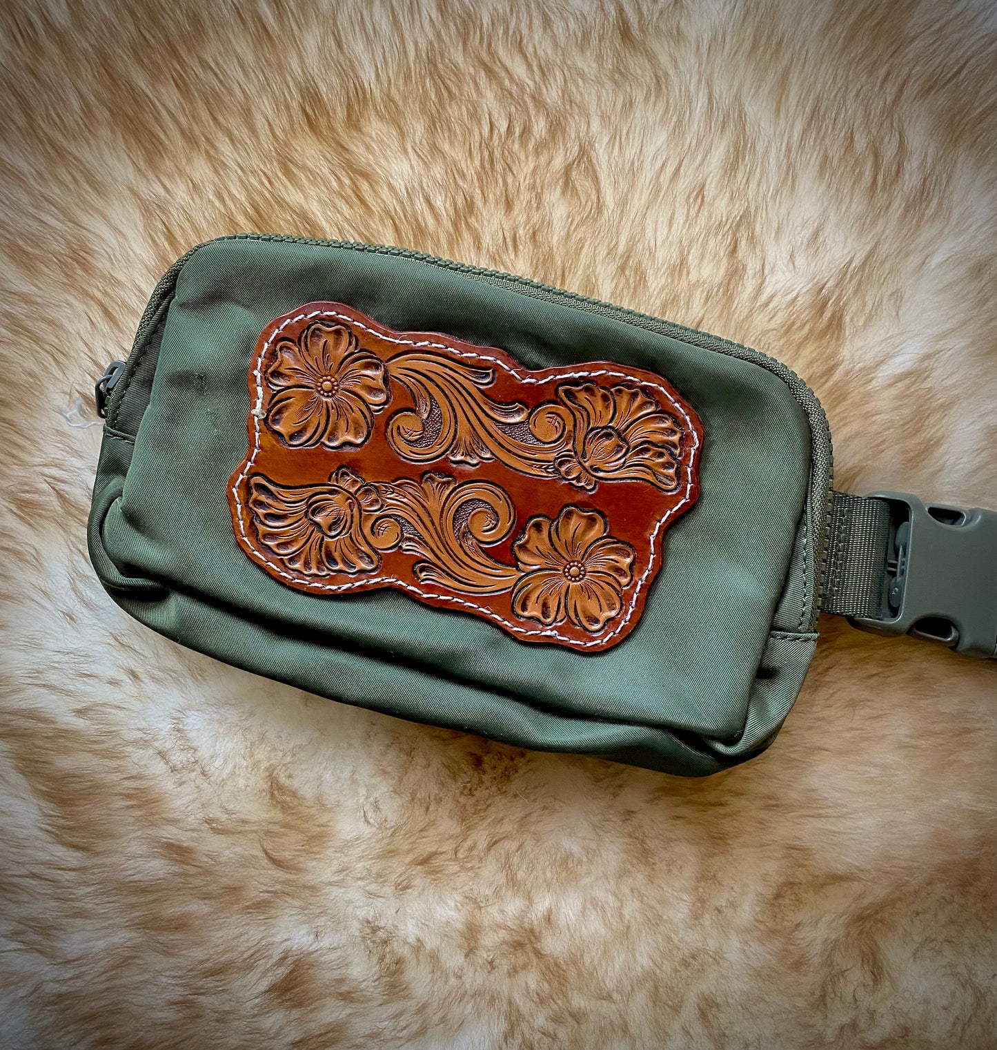 Leather Tooled Belt Bag