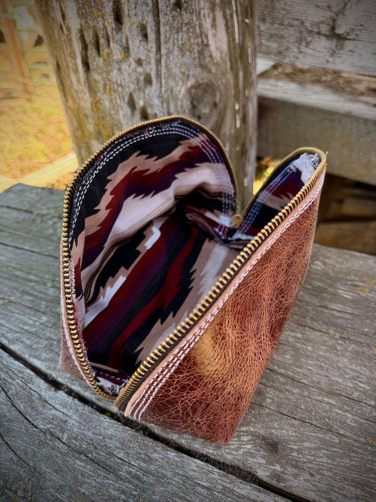 Brown leather Makeup Bag