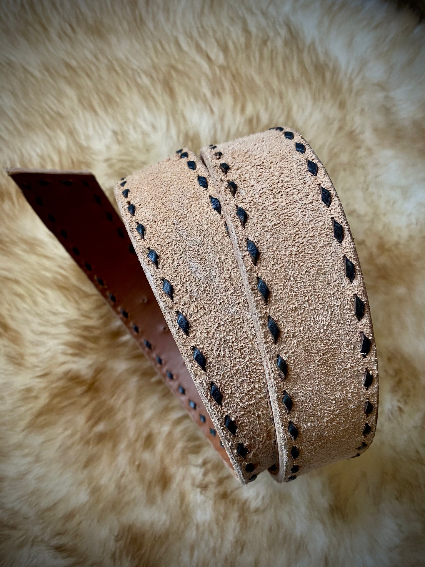 Leather Roughout Belt with Buckstitching