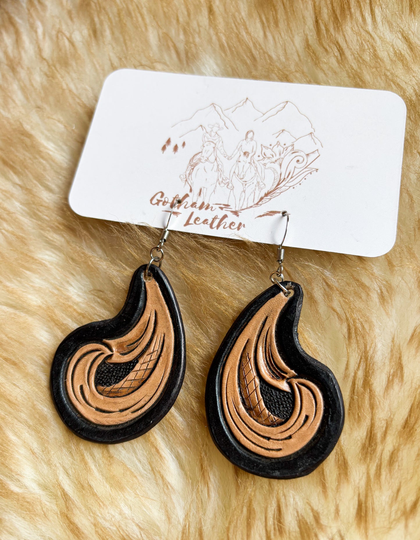 Leather Tooled Scroll Earrings