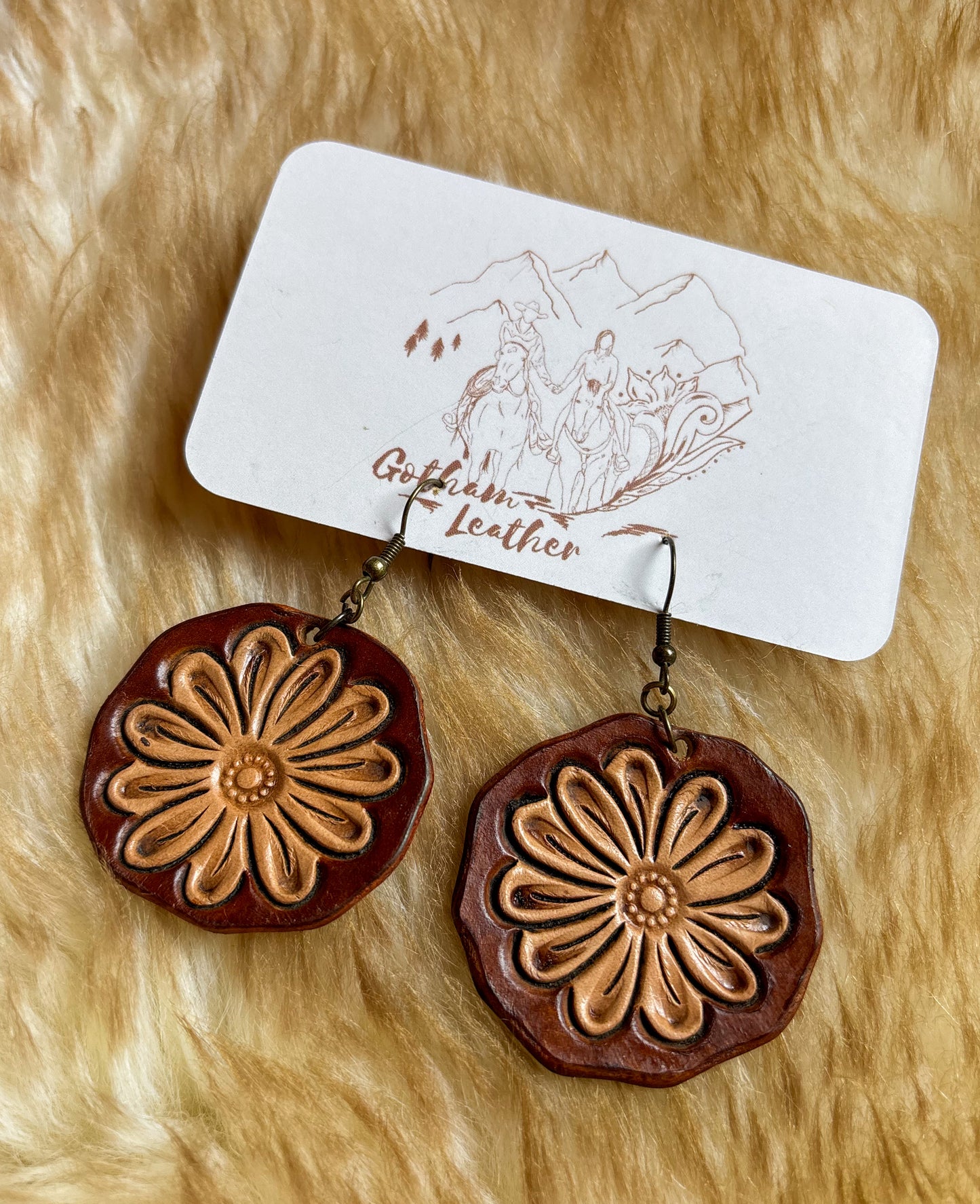 Leather Tooled Daisy Earrings