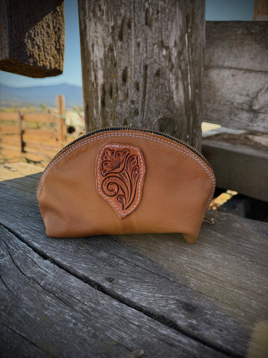 Tan Leather Makeup Bag