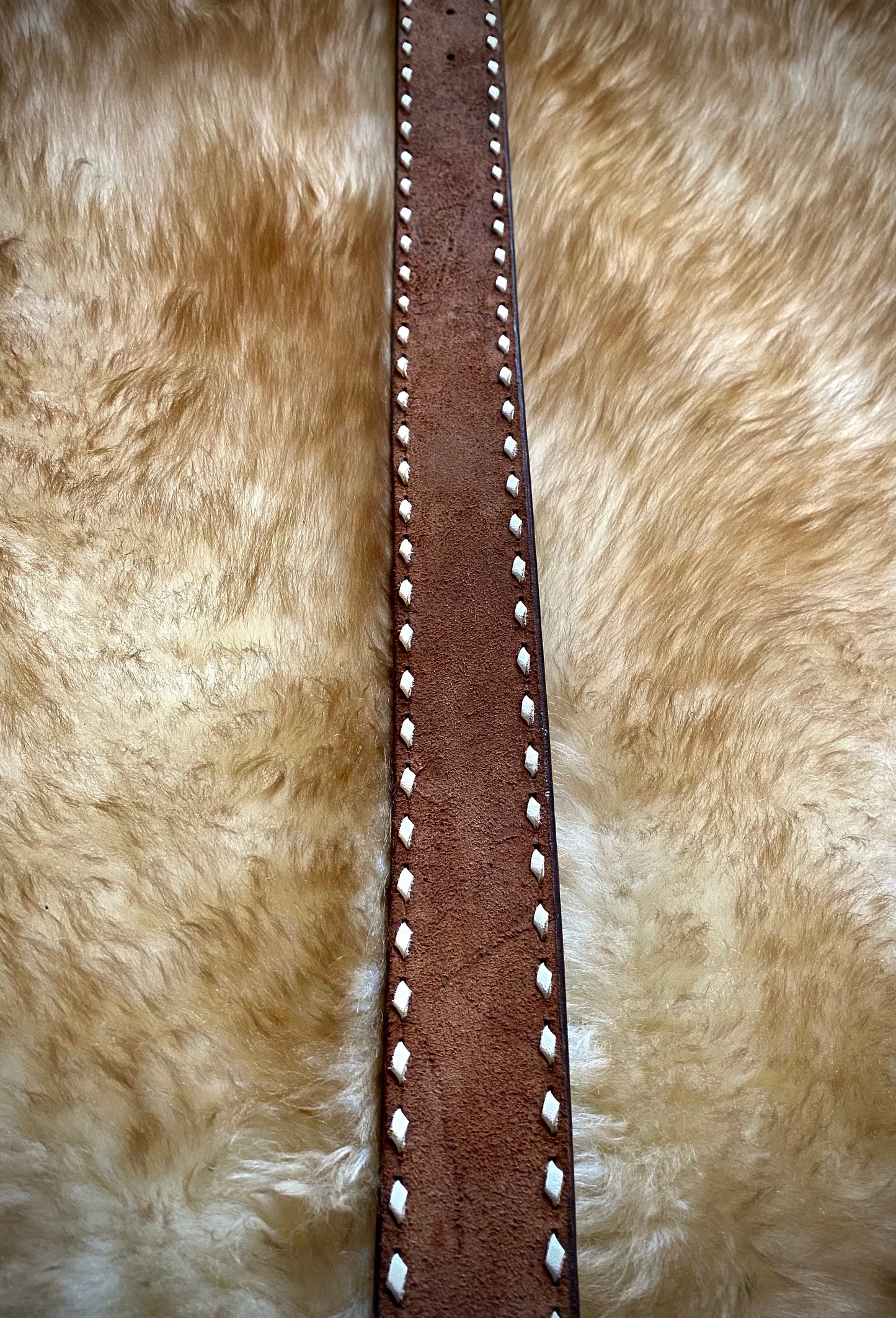 Roughout Leather Belt with White Buckstitching
