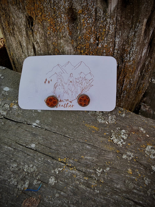 Floral Leather Post Earrings