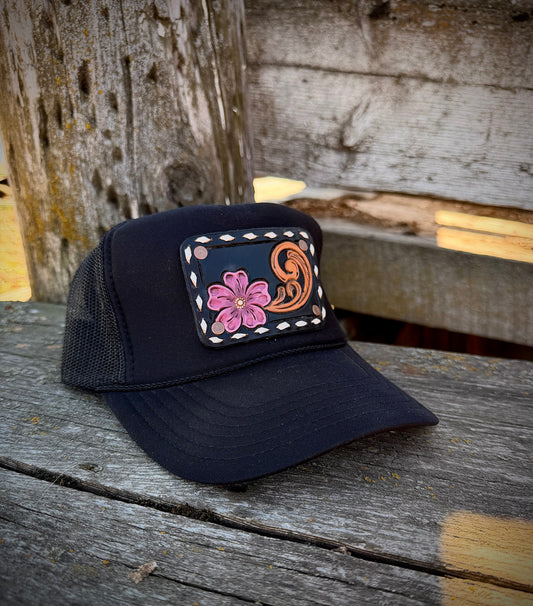 Black Buckstitch Trucker Hat