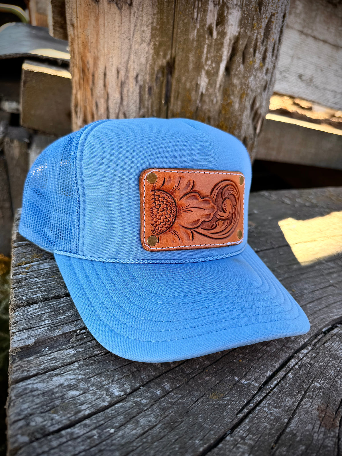 Leather Tooled Trucker Hat