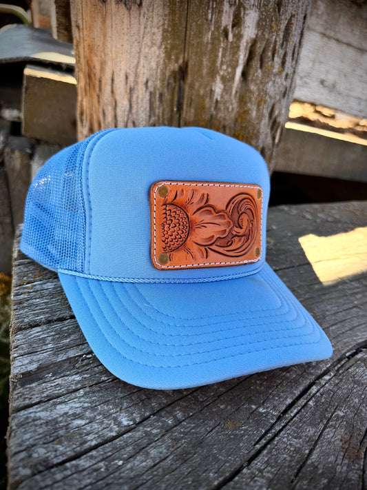 Leather Tooled Trucker Hat
