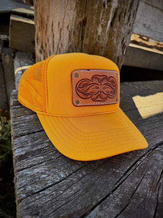 Leather Tooled Trucker Hat
