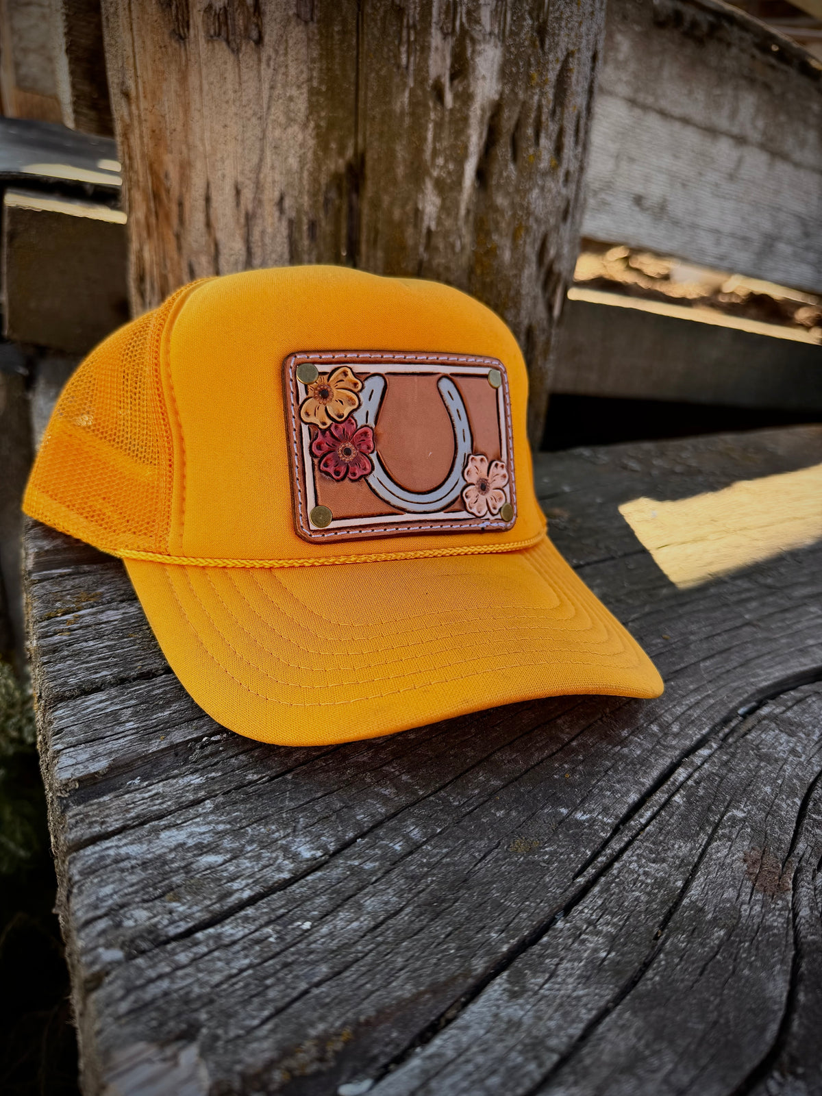 Leather Tooled Trucker Hat