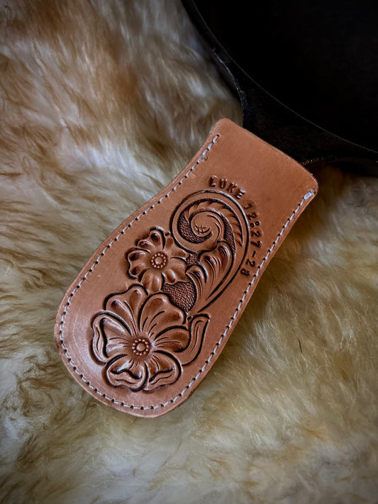 Leather Tooled Cast Iron Skillet Handle Sleeve