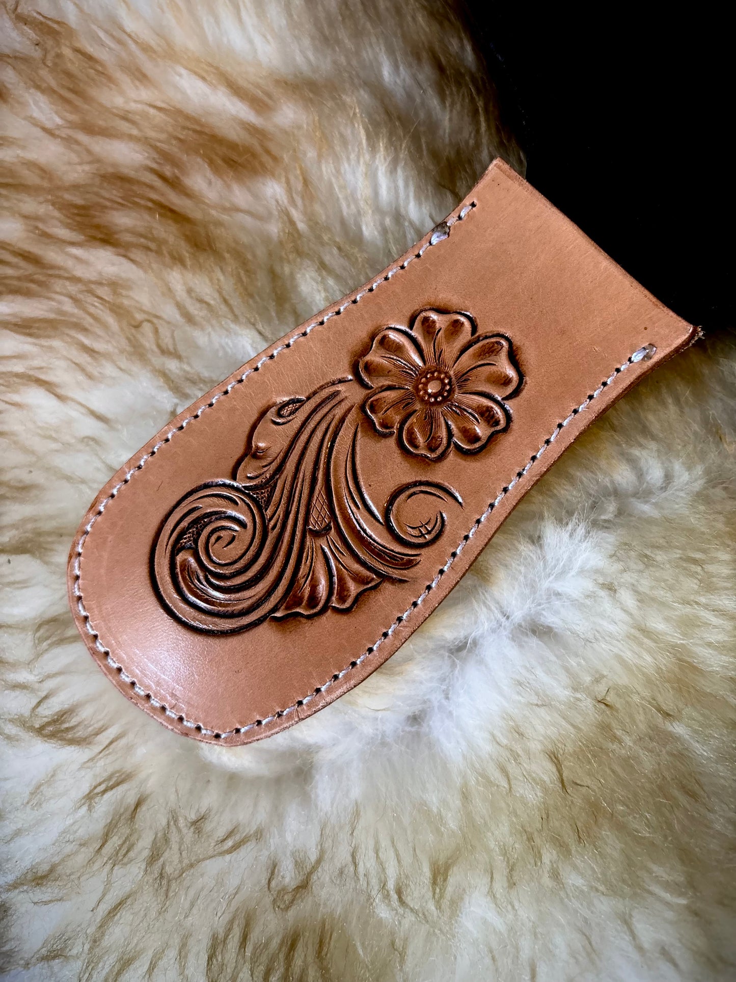 Leather Tooled Cast Iron Skillet Handle Sleeve