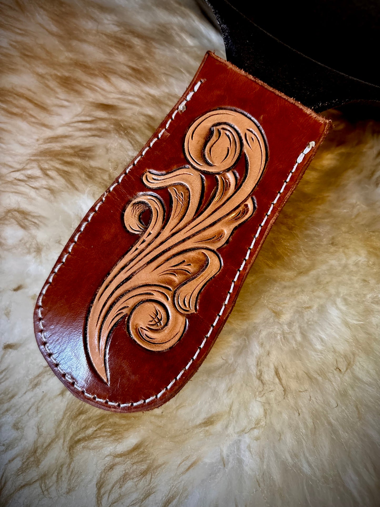 Leather Tooled Cast Iron Skillet Handle Sleeve