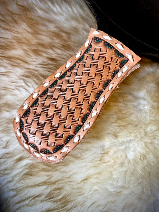 Leather Tooled Cast Iron Skillet Handle Sleeve