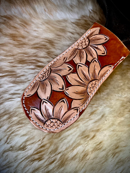 Leather Tooled Cast Iron Skillet Handle Sleeve
